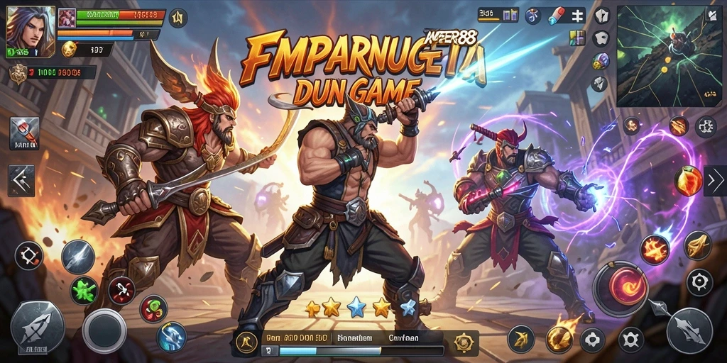 Tampilan gameplay AMPER88 dengan karakter bertarung secara epik.
