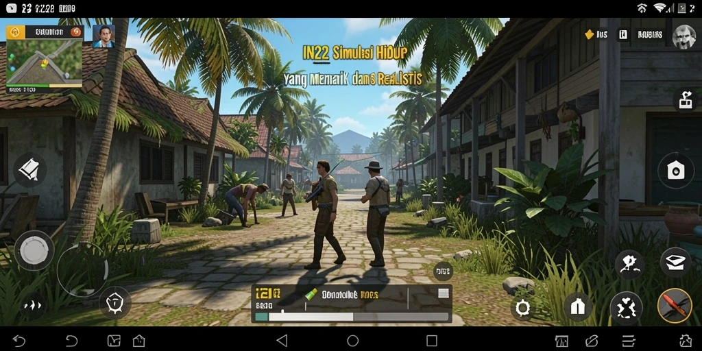 Tampilan gameplay IN22 dengan karakter yang berinteraksi dalam simulasi kehidupan.