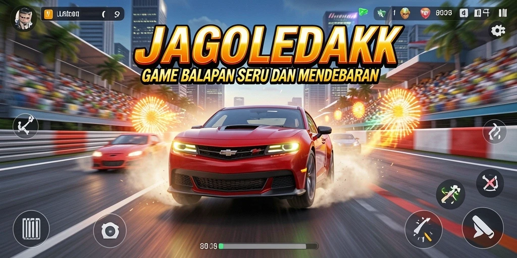 Tangkapan layar utama JAGOLEDAK yang menunjukkan aksinya dalam balapan.