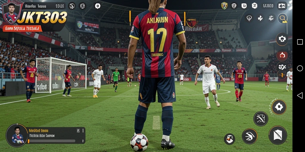 Tampilan gameplay JKT303 dengan aksi sepak bola yang mendebarkan.