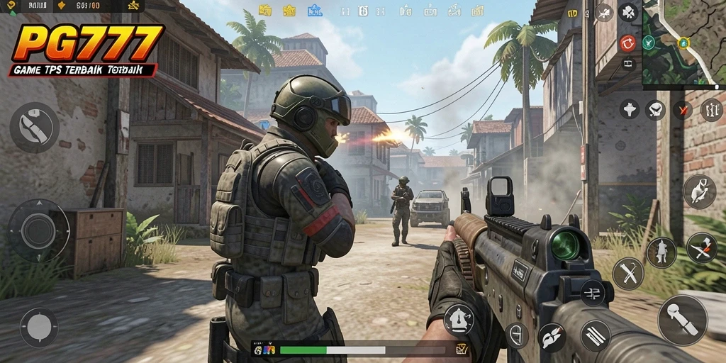 Screenshot gameplay PG777 menampilkan aksi menegangkan di medan tempur TPS.