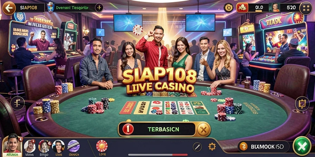 Screenshot SIAP108 menampilkan dealer yang sibuk melayani pemain dalam permainan Live Casino.